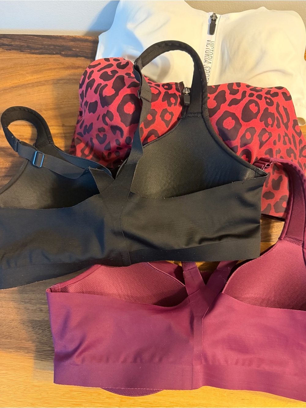 Victoria Sport Front-Zip Sports Bras Pack - White, Pink Leopard, Burgundy, Black - Picture 2 of 3